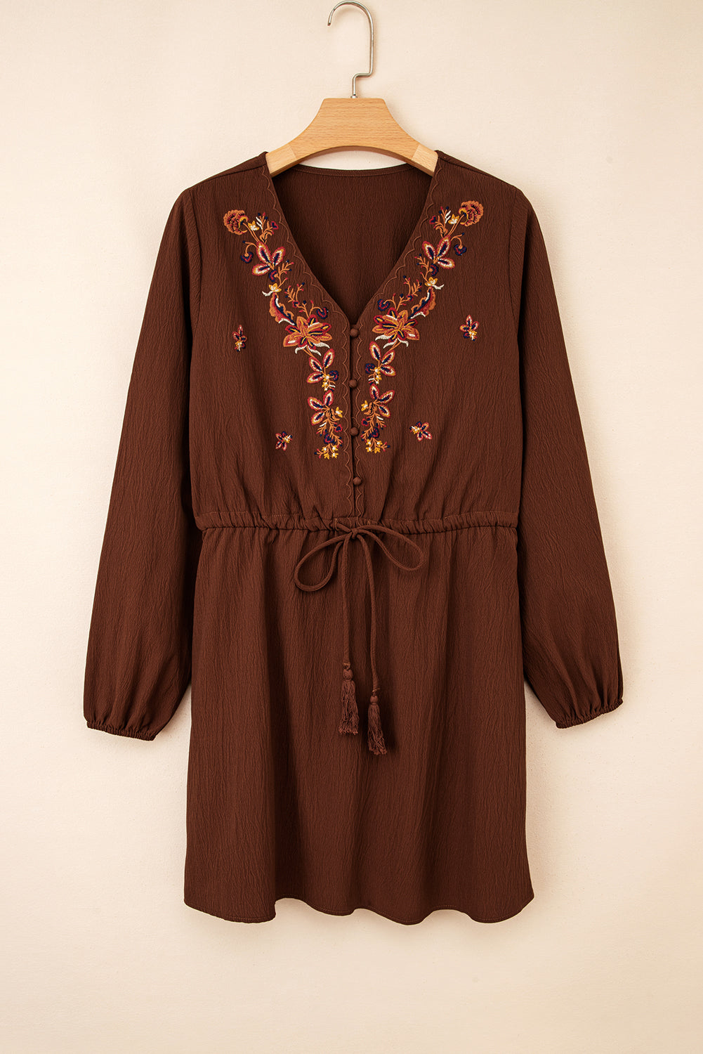 Burgundy Floral Embroidered Mini Dress