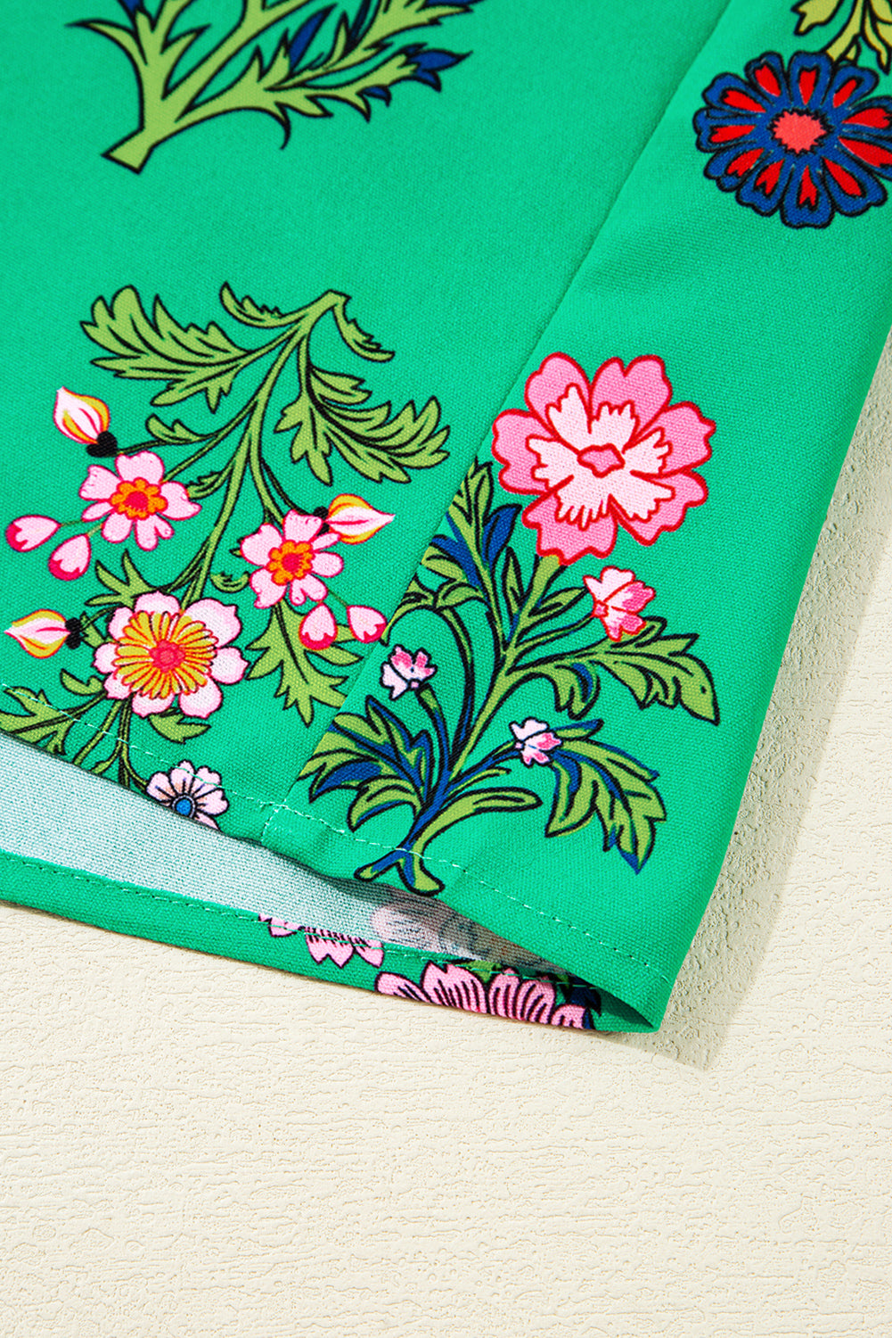 Green Floral Ruffled Three Quarter Sleeve Buttoned Mini Dress