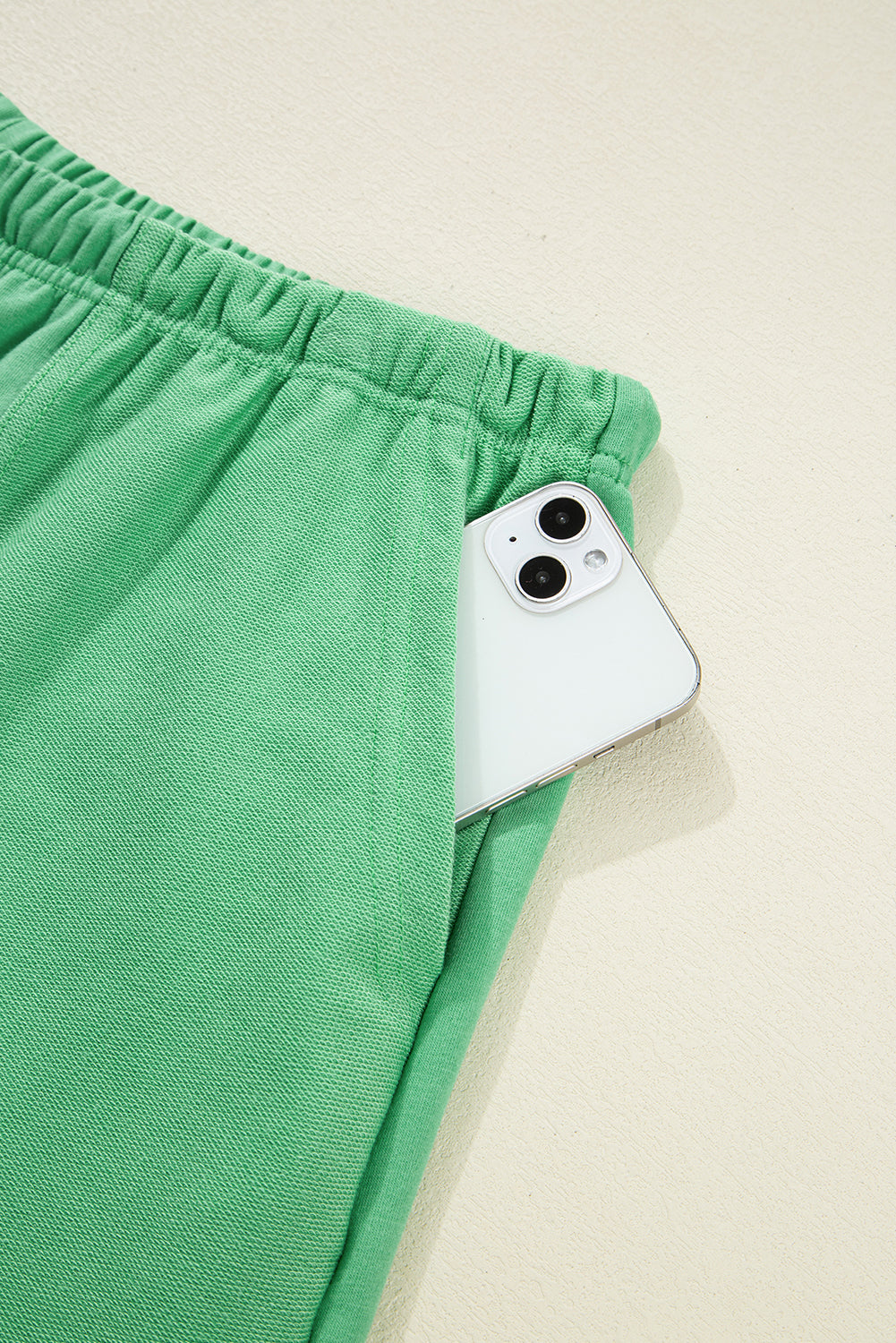 Mint Green Plus Size V Neck Tee Patched Pocket Drawstring Shorts Set