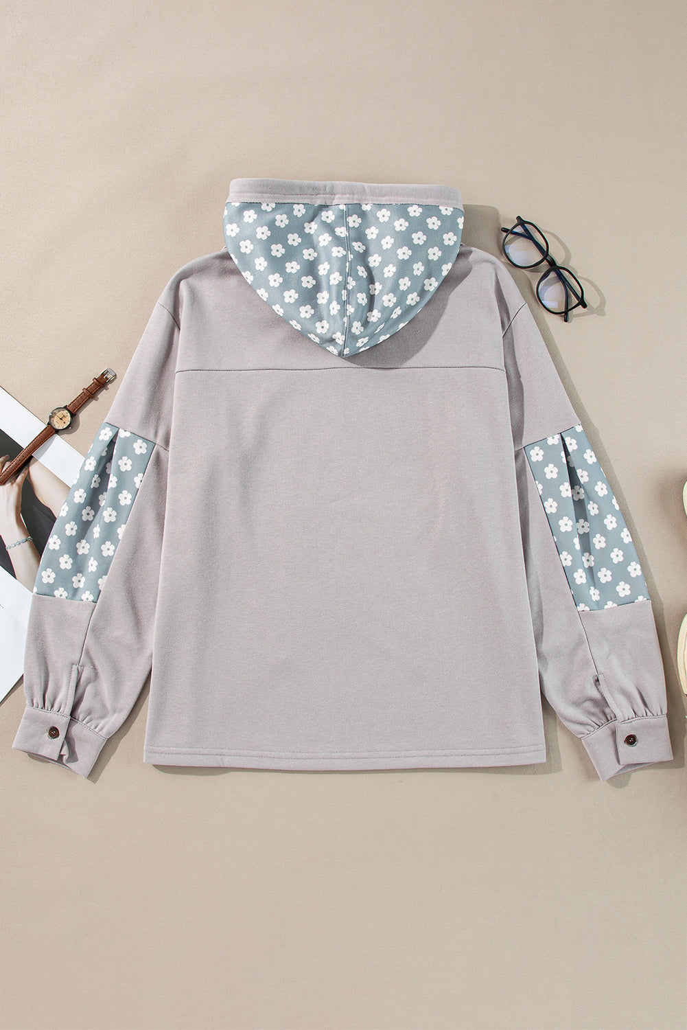 Blue Floral Patchwork Star Pattern Hoodie