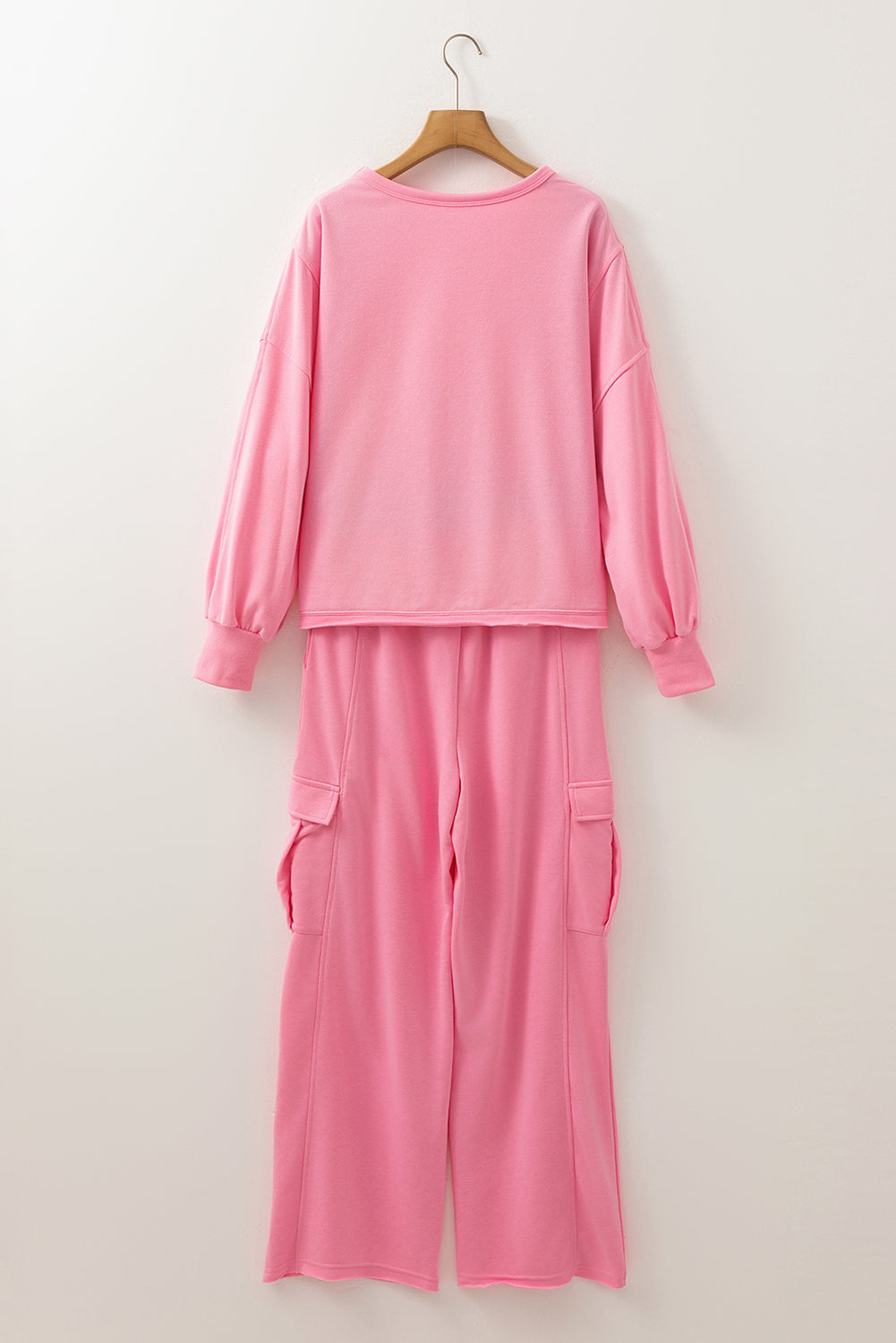 Pink Patchwork Pullover Top and Cargo Pants Set