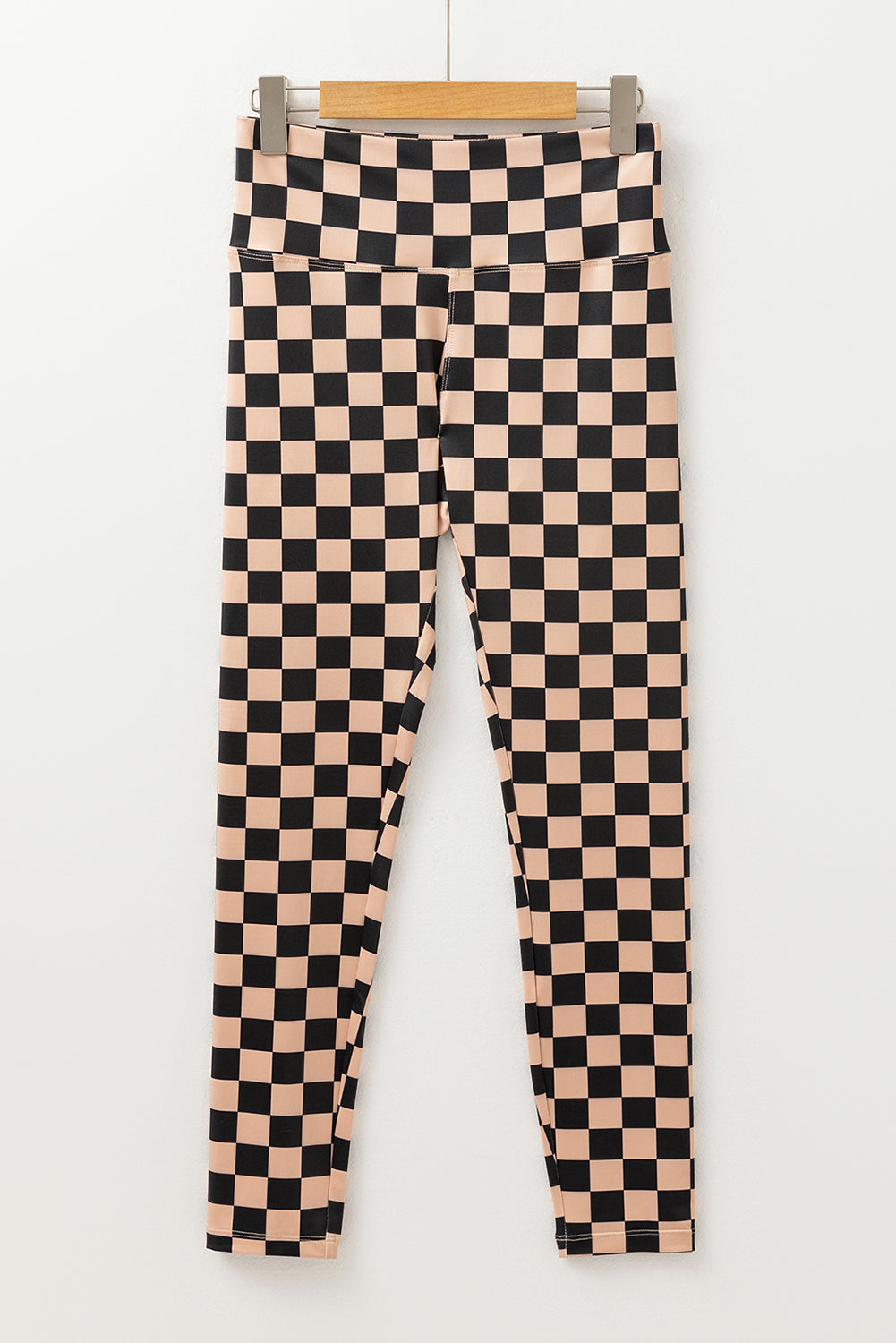 Khaki Checkered Pattern High Waist Leggings