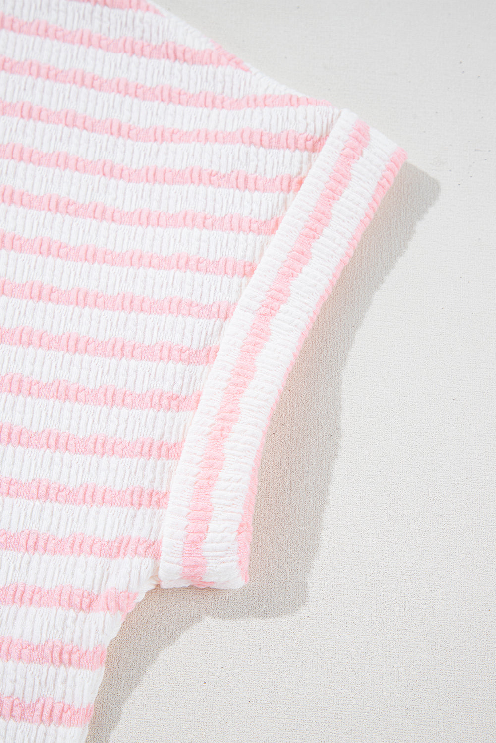 Pink Stripe Knitted Short Sleeve Top and Drawstring Shorts Set