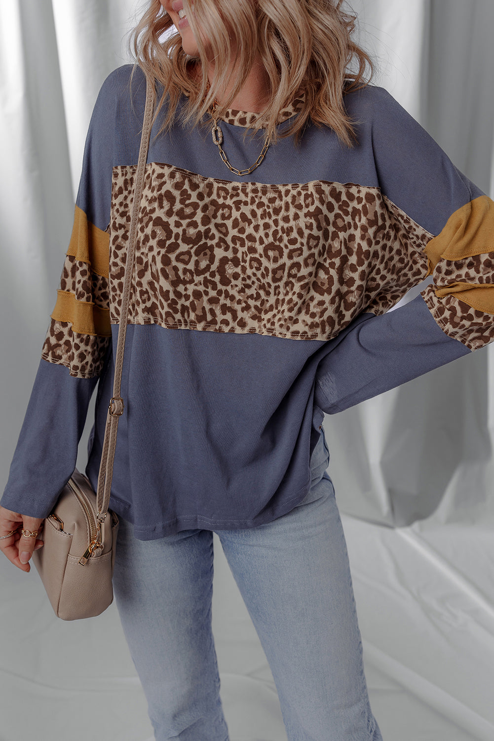 Dark Blue Leopard Long Sleeve Top