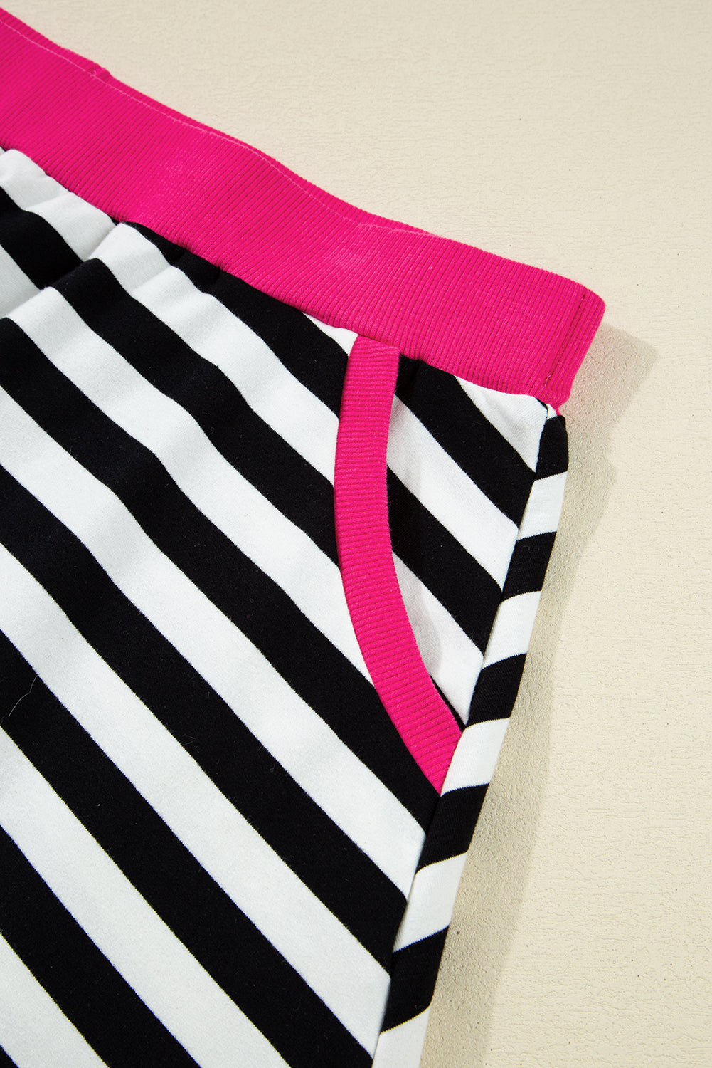 Black Stripe Color Block Edge Pullover and Shorts PLus Size Set