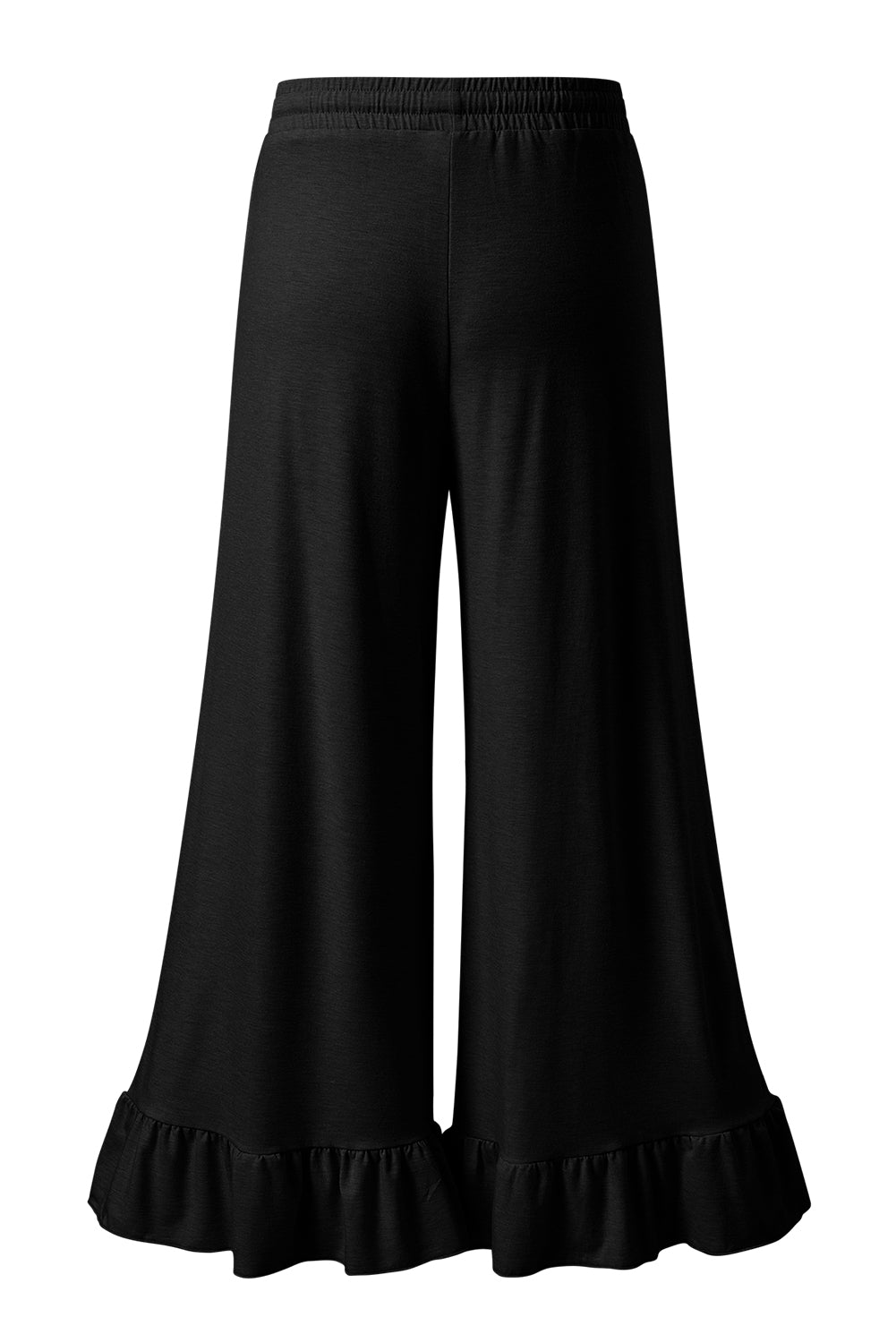 Black Ruffled Wide Leg Pull On High Waist Pants with Pockets