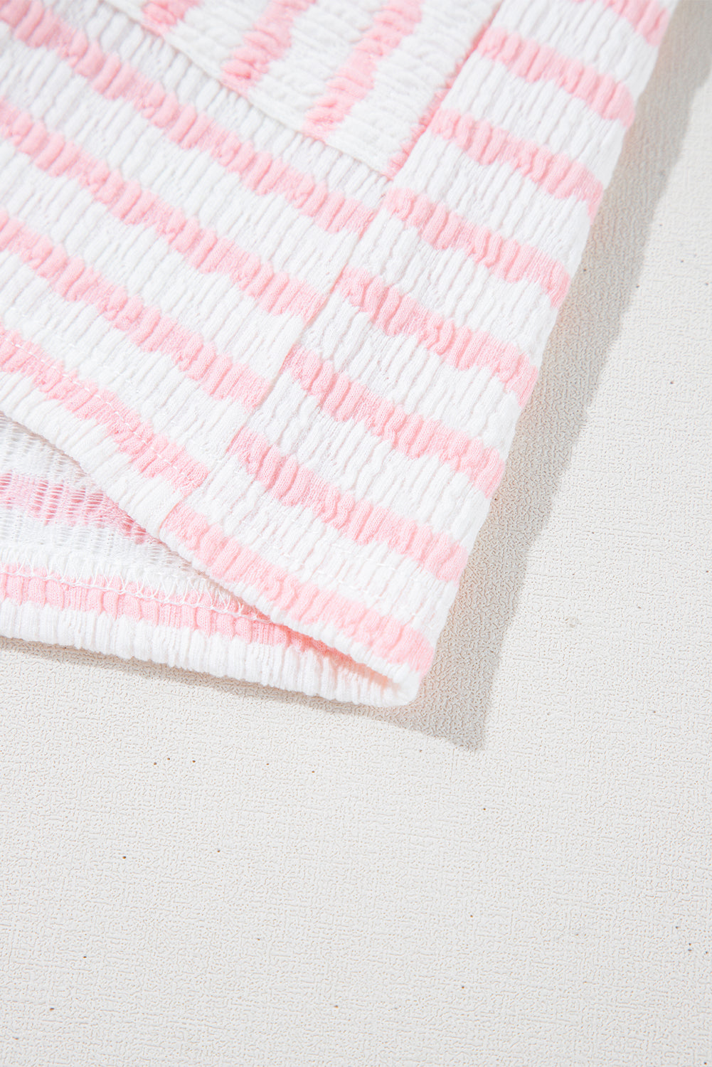 Pink Stripe Knitted Short Sleeve Top and Drawstring Shorts Set
