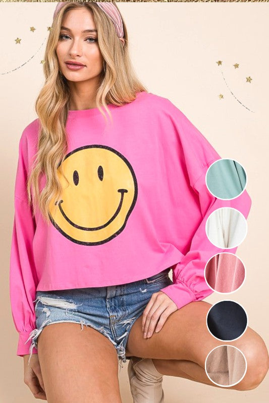 All Smiles Cropped Long Sleeve Top