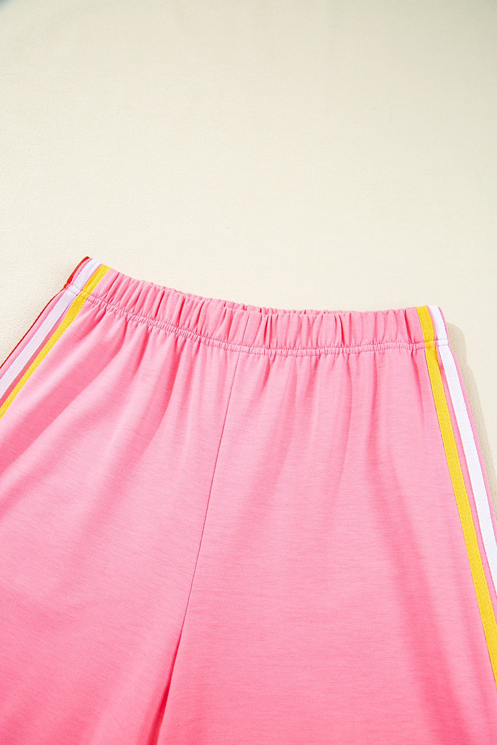 Bonbon Color Contrast Crewneck T Shirt and Wide Leg High Waist Pants Set