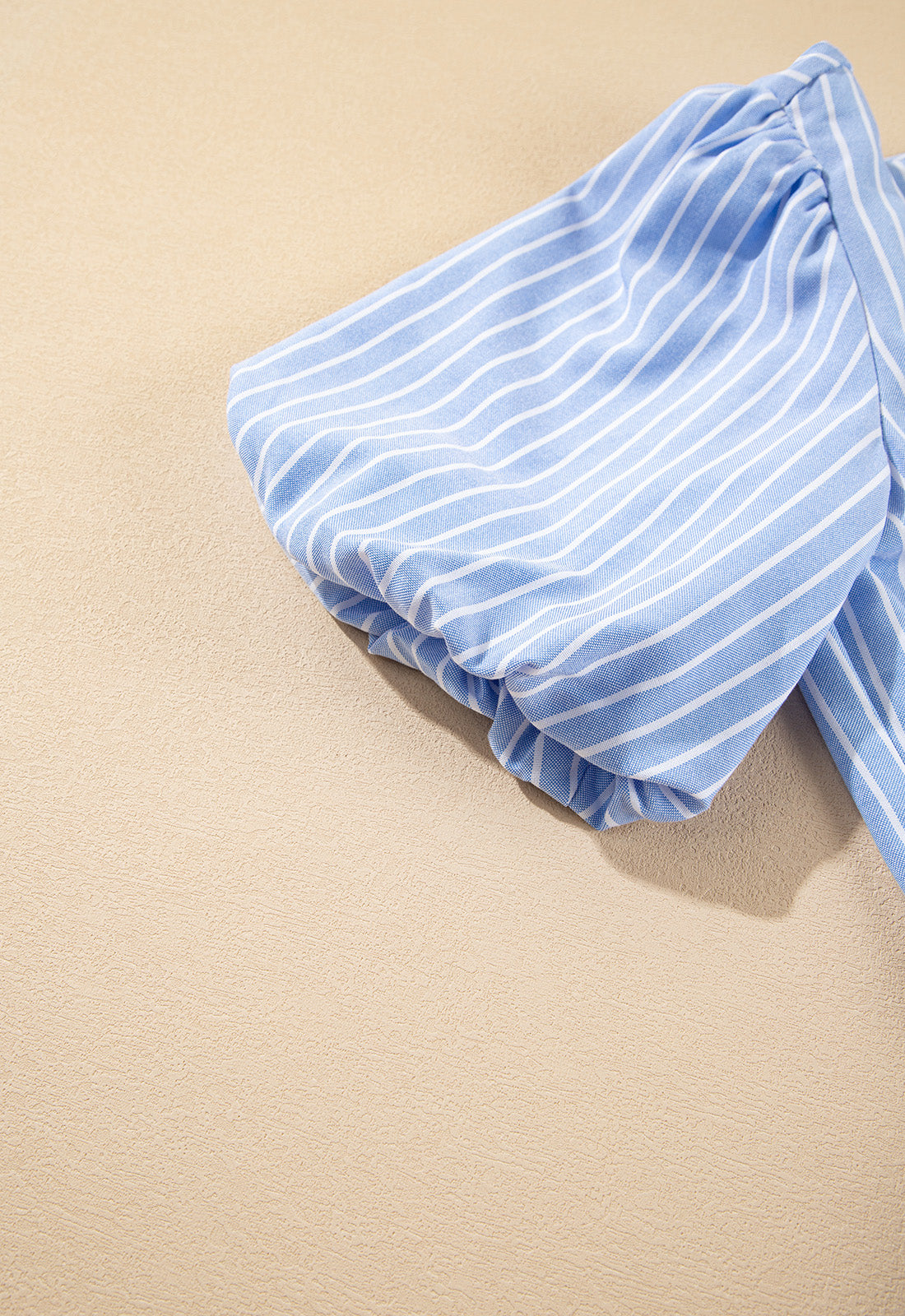 Sky Blue Striped Bowknot Detail Puffy Sleeve Top and Shorts 2Pcs Set