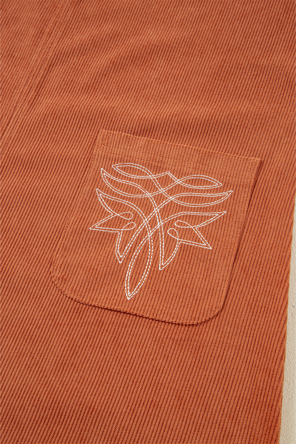 Corduroy Embroidered Pocket Shift Mini Dress