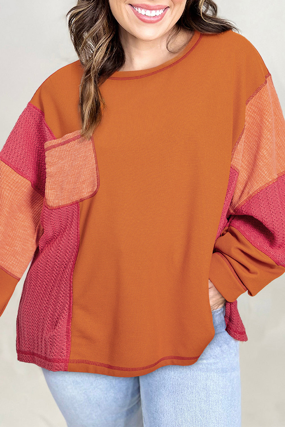Textured Color Block Patchwork Top