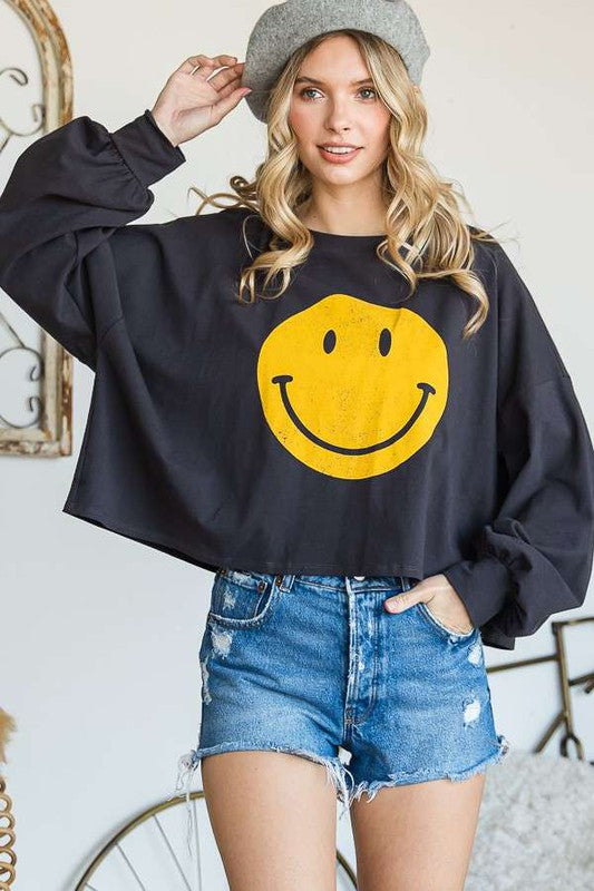 All Smiles Cropped Long Sleeve Top