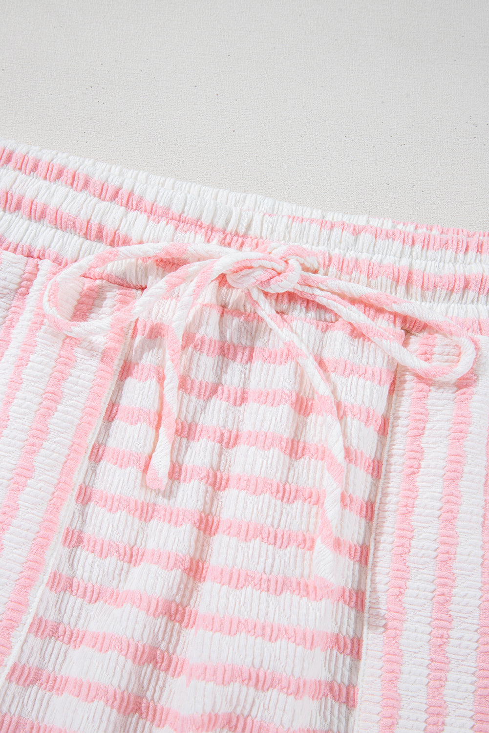 Pink Stripe Knitted Short Sleeve Top and Drawstring Shorts Set