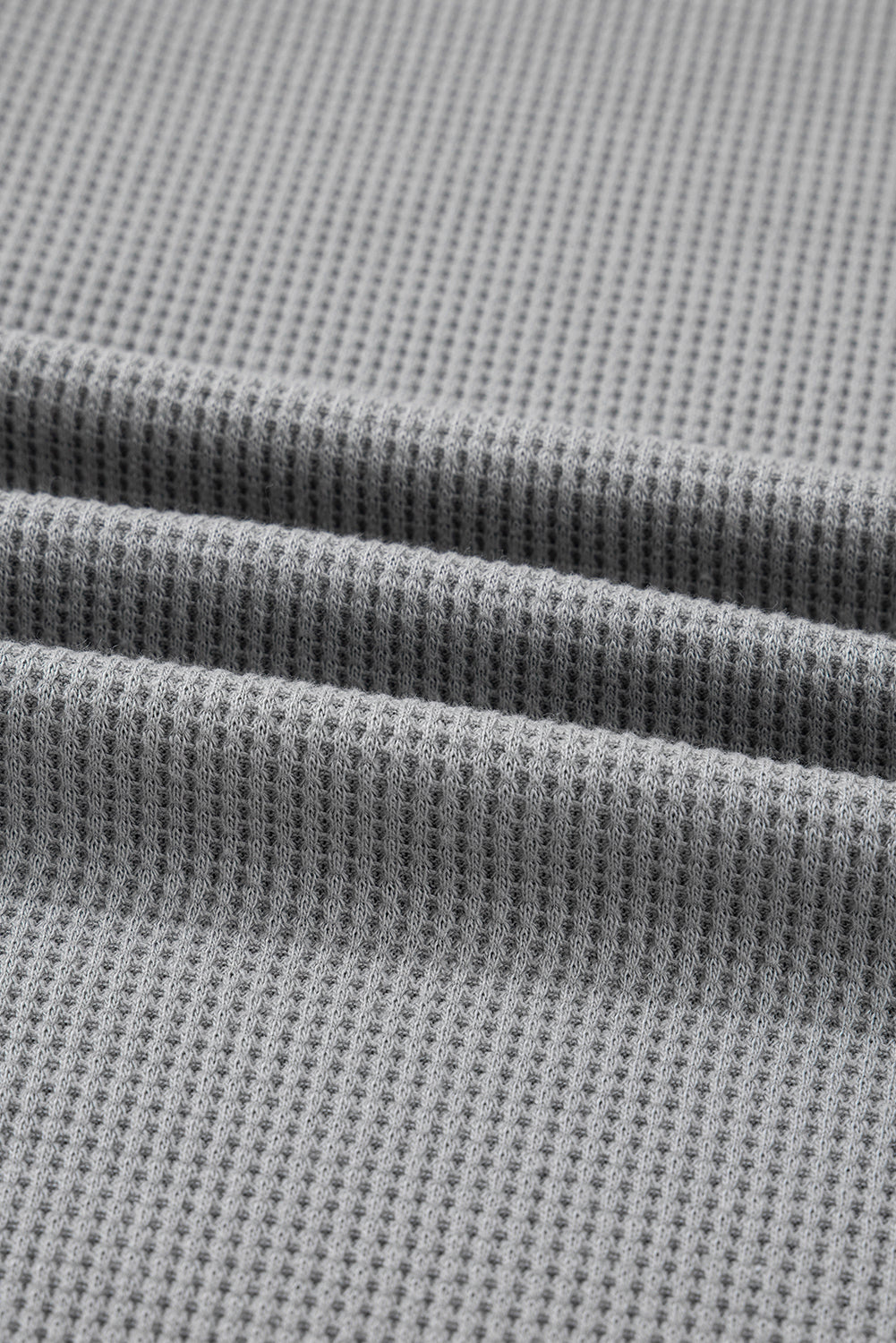 Gray Mixed Pattern Waffle Knit Patchwork Half Buttons Plus Hooded Top