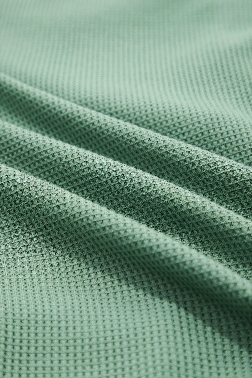 Grass Green Waffle Knit Vintage Patchwork Button Up Loose Shirt