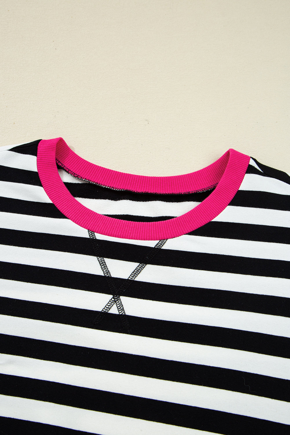 Black Stripe Color Block Edge Pullover and Shorts PLus Size Set