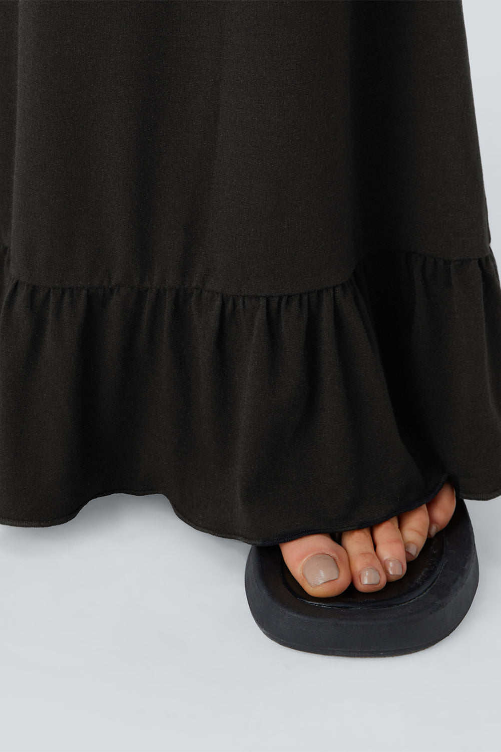 Black Ruffled Wide Leg Pull On High Waist Pants with Pockets