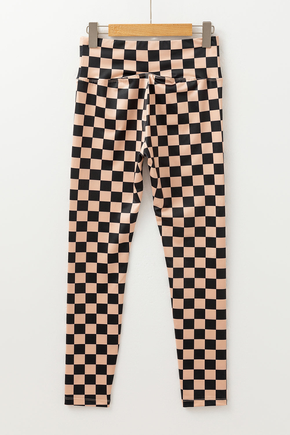 Khaki Checkered Pattern High Waist Leggings