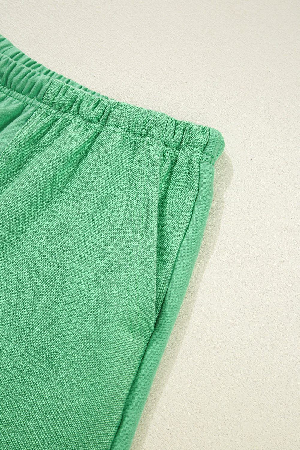 Mint Green Plus Size V Neck Tee Patched Pocket Drawstring Shorts Set