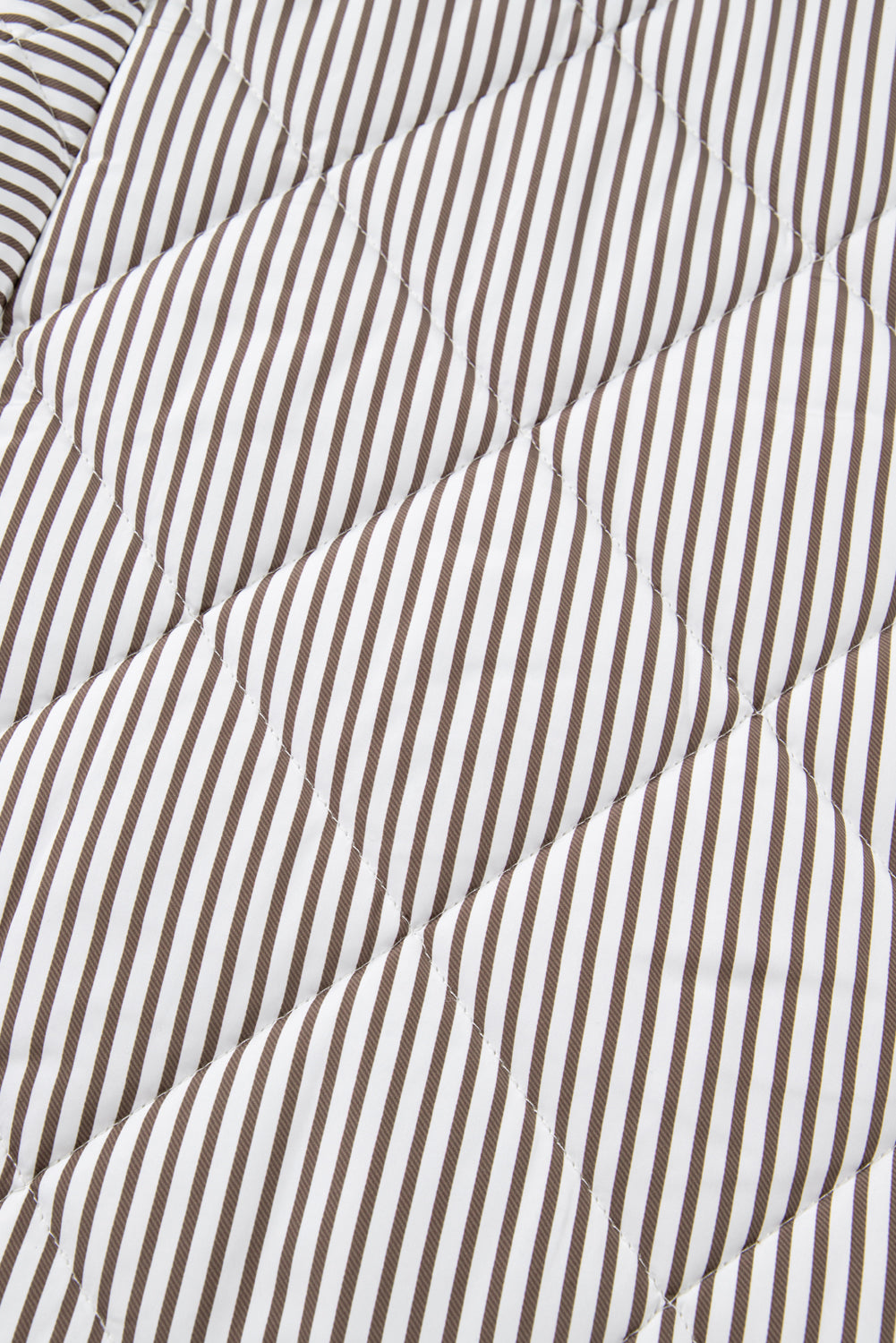 Brown Stripe Quilted Wavy Hem Snap Button Plus Size Vest