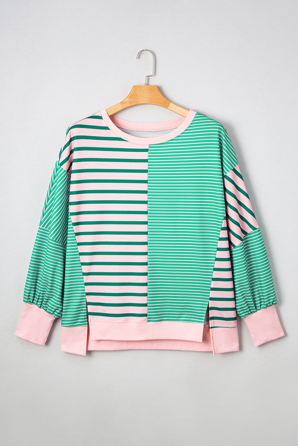 Green Stripe Colorblock Plus Size Sweatshirt