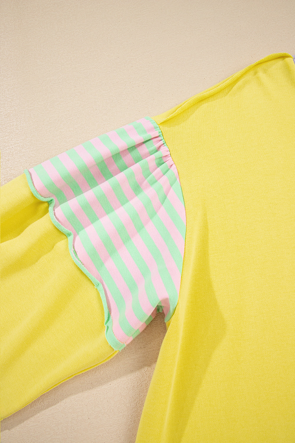 Yellow Striped Colorblock Plus Size Pullover Sweatshirt