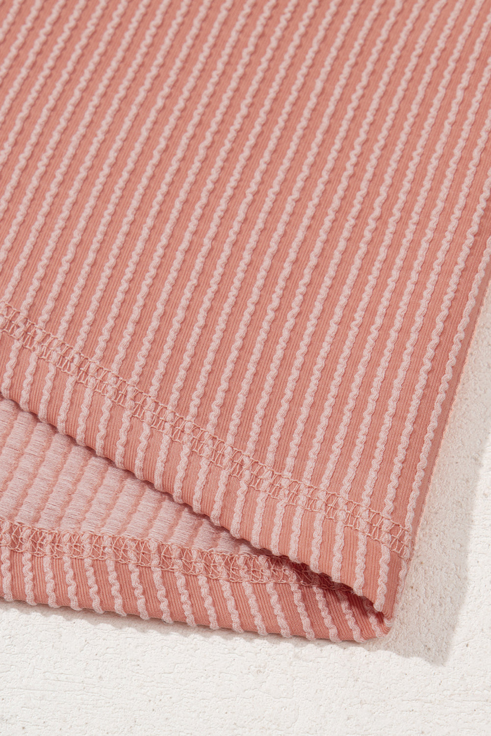 Dusty Pink Corded Knit Textured Patched Pocket Frilled Swing Mini Dress with Pockets