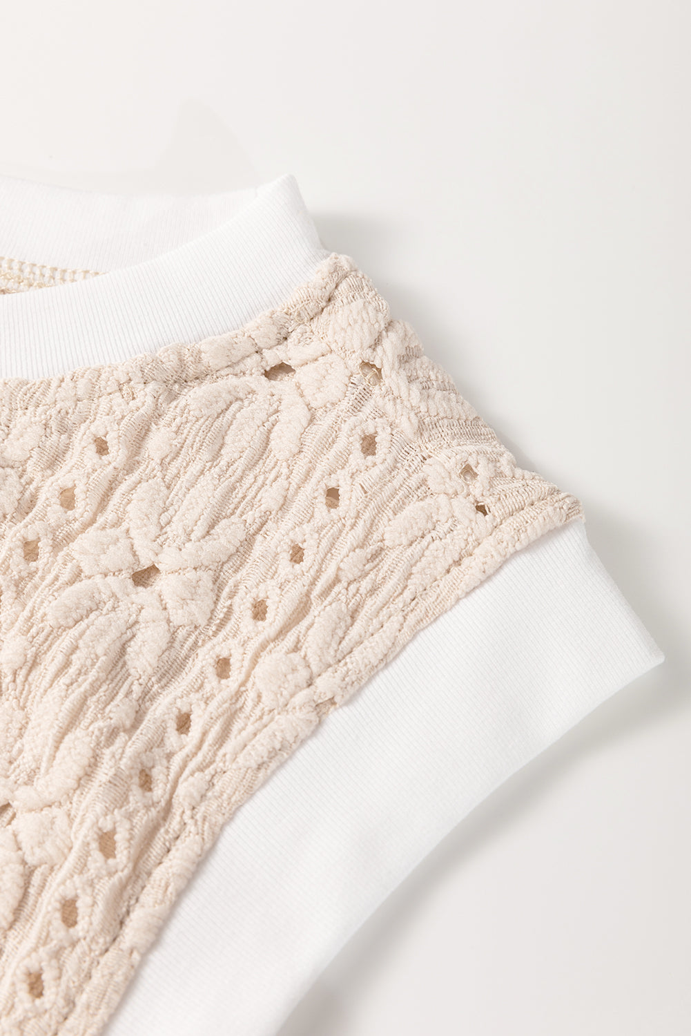 Oatmeal Floral Textured Crew Neck Tank Top