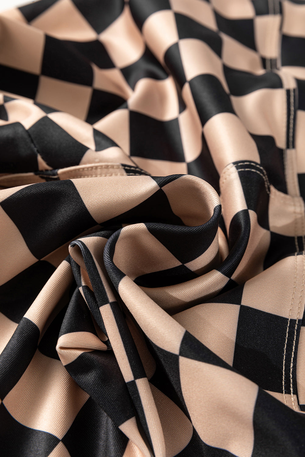 Khaki Checkered Pattern High Waist Leggings