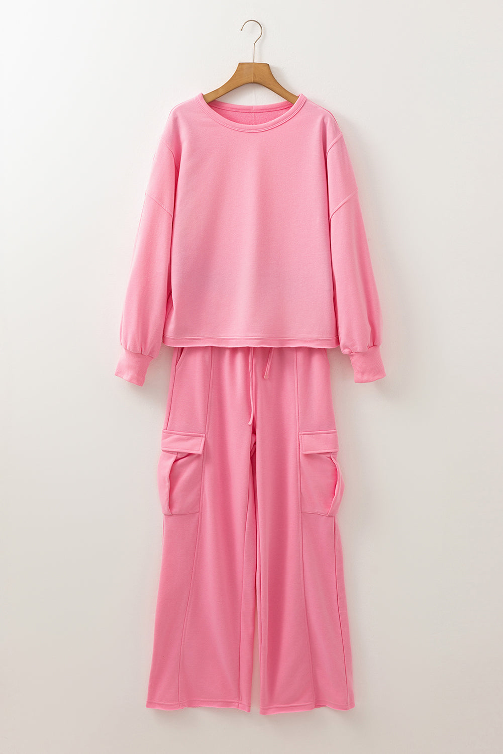 Pink Patchwork Pullover Top and Cargo Pants Set