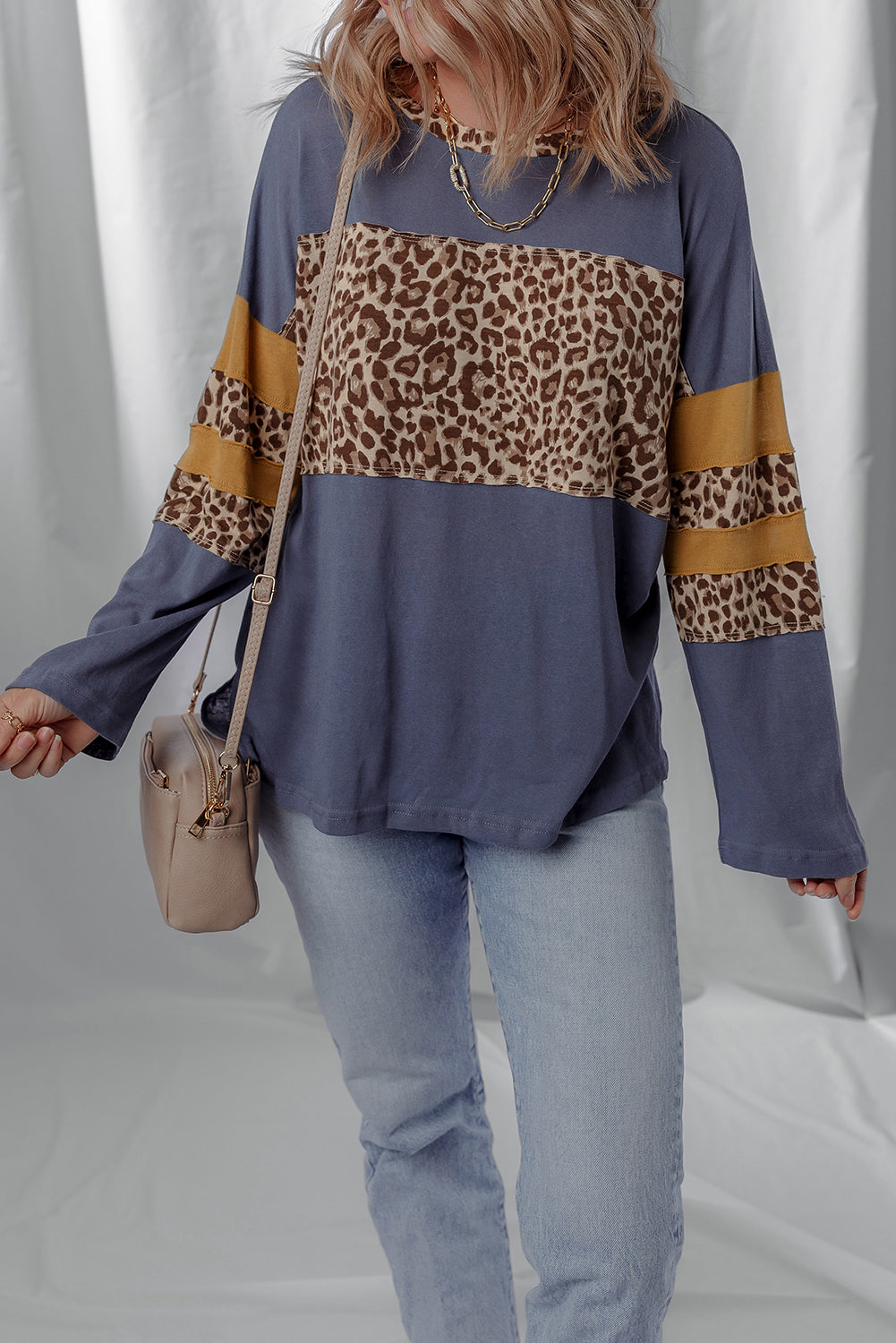 Dark Blue Leopard Long Sleeve Top