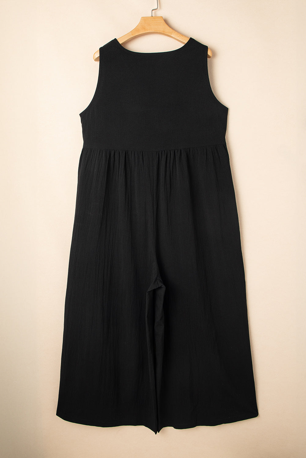 Black Plus Size Sleeveless Button Front Loose Jumpsuit