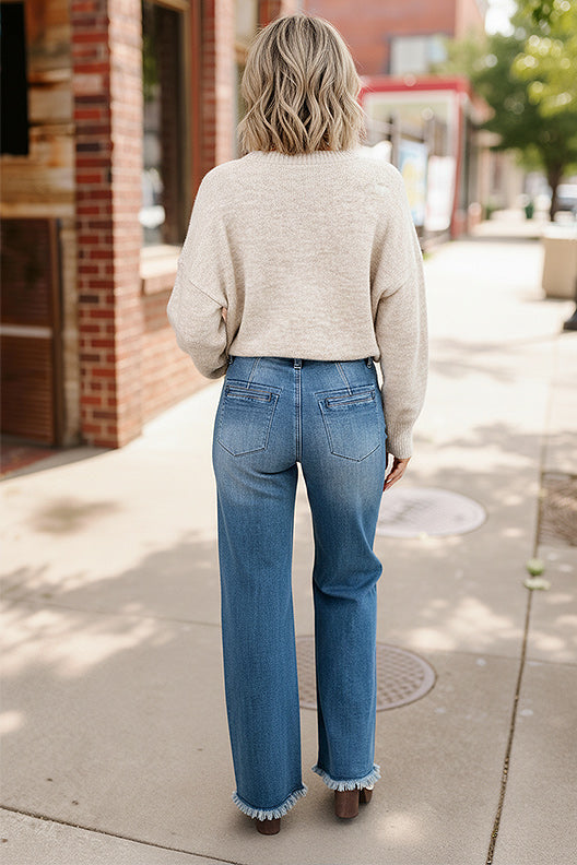 Buttoned Up & Flared Denim Jeans