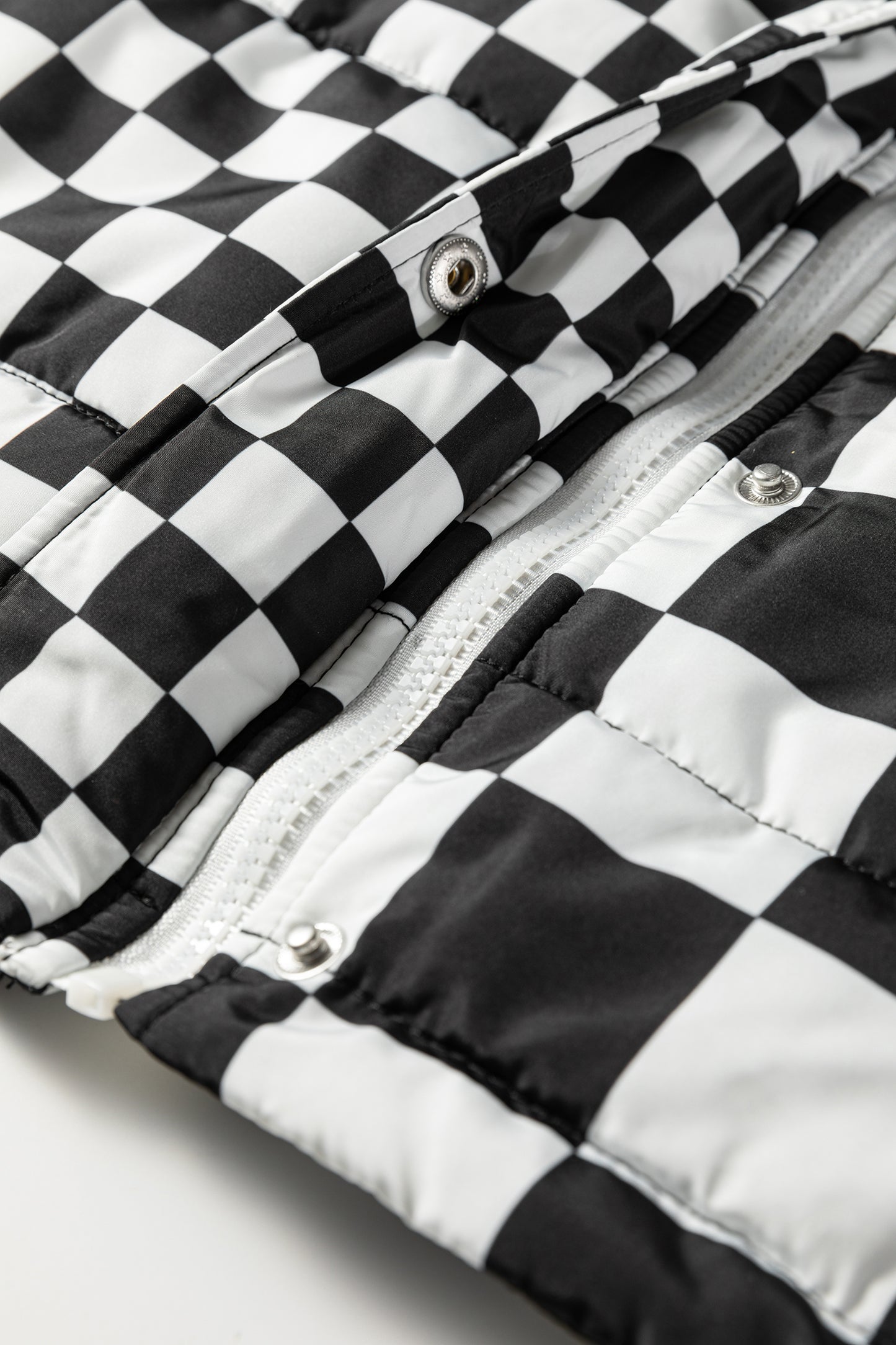 Brown Double Checked Stand Collar Cropped Puffer Vest