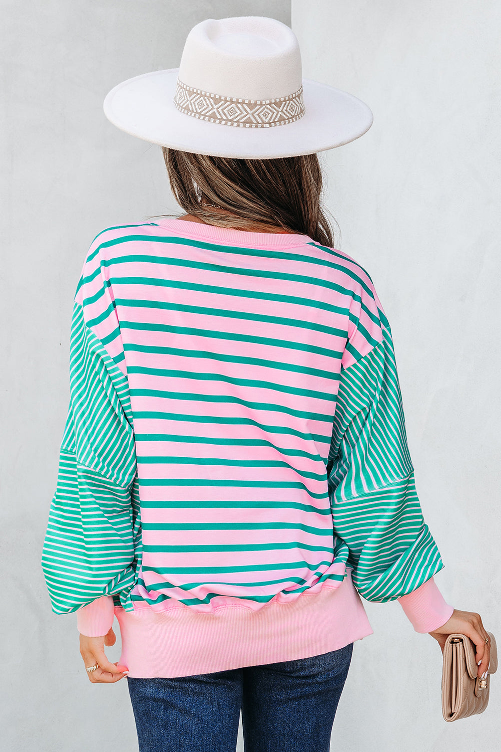 Green Stripe Colorblock Sweatshirt