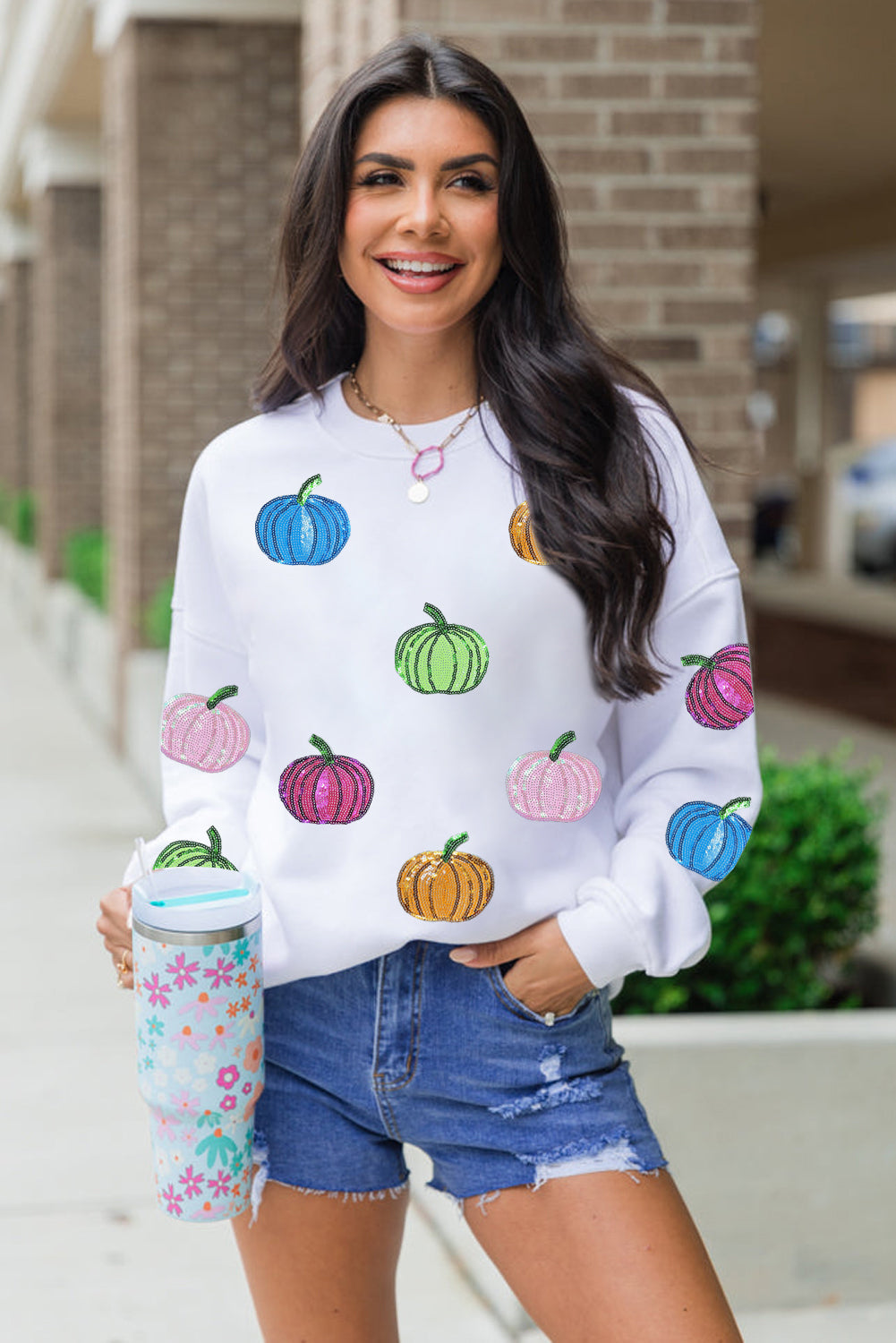 Pumpkin Sequin Patched Sweatshirt