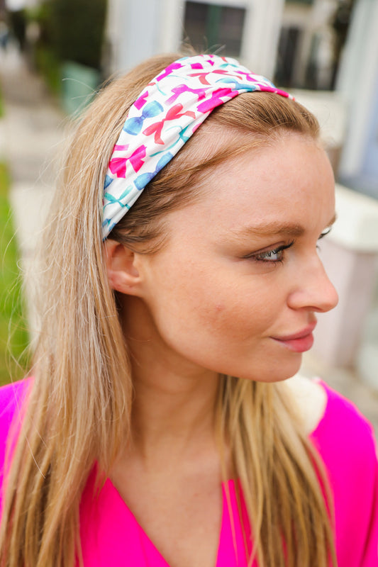 Red & Blue Valentine Bow Print Twist Headband