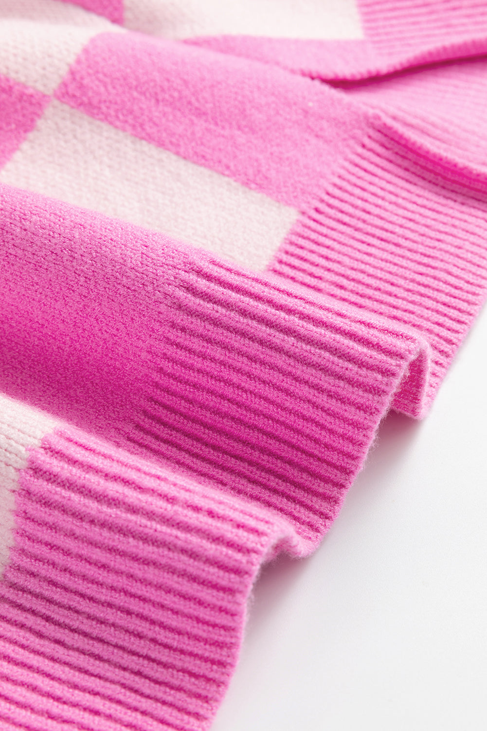 Pink Checkered Half Button Sweater