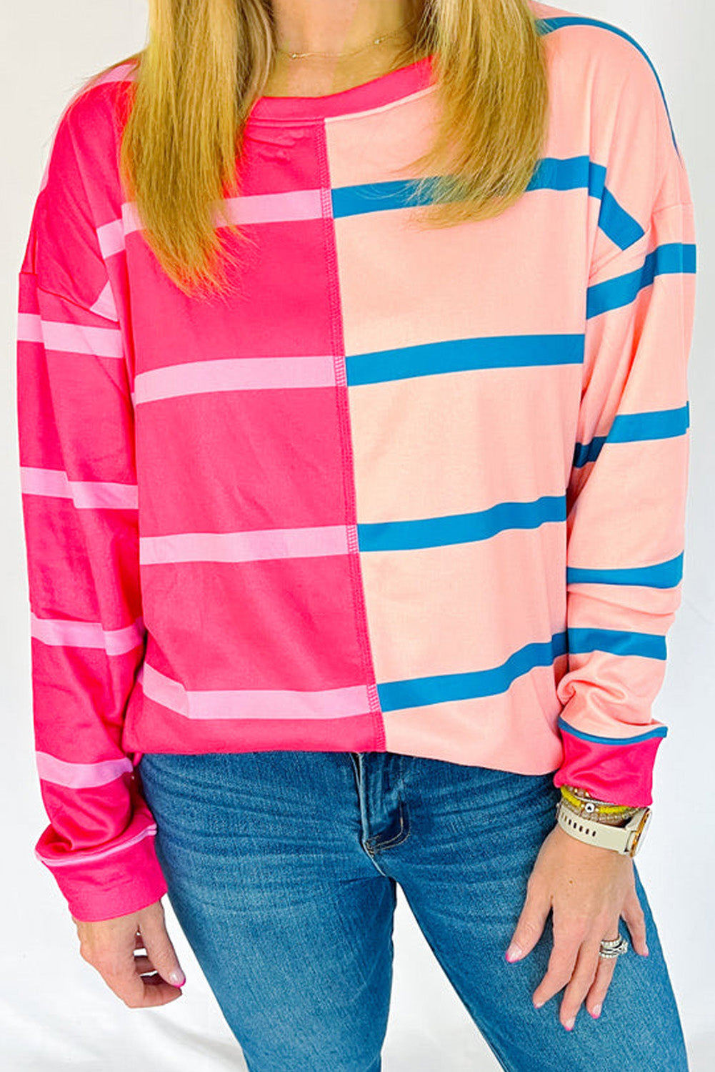 Rose Stripe Color Block Shirt