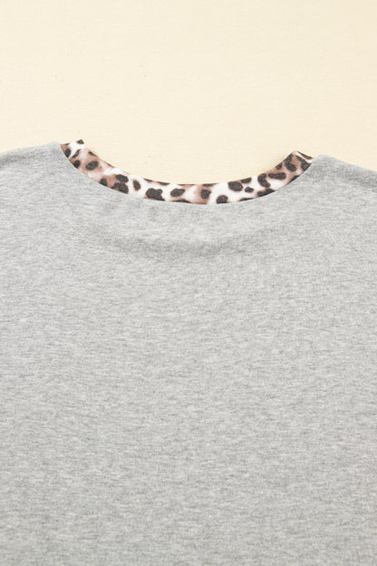 Gray Plus Size Leopard Color Block Patchwork Dolman Sweatshirt