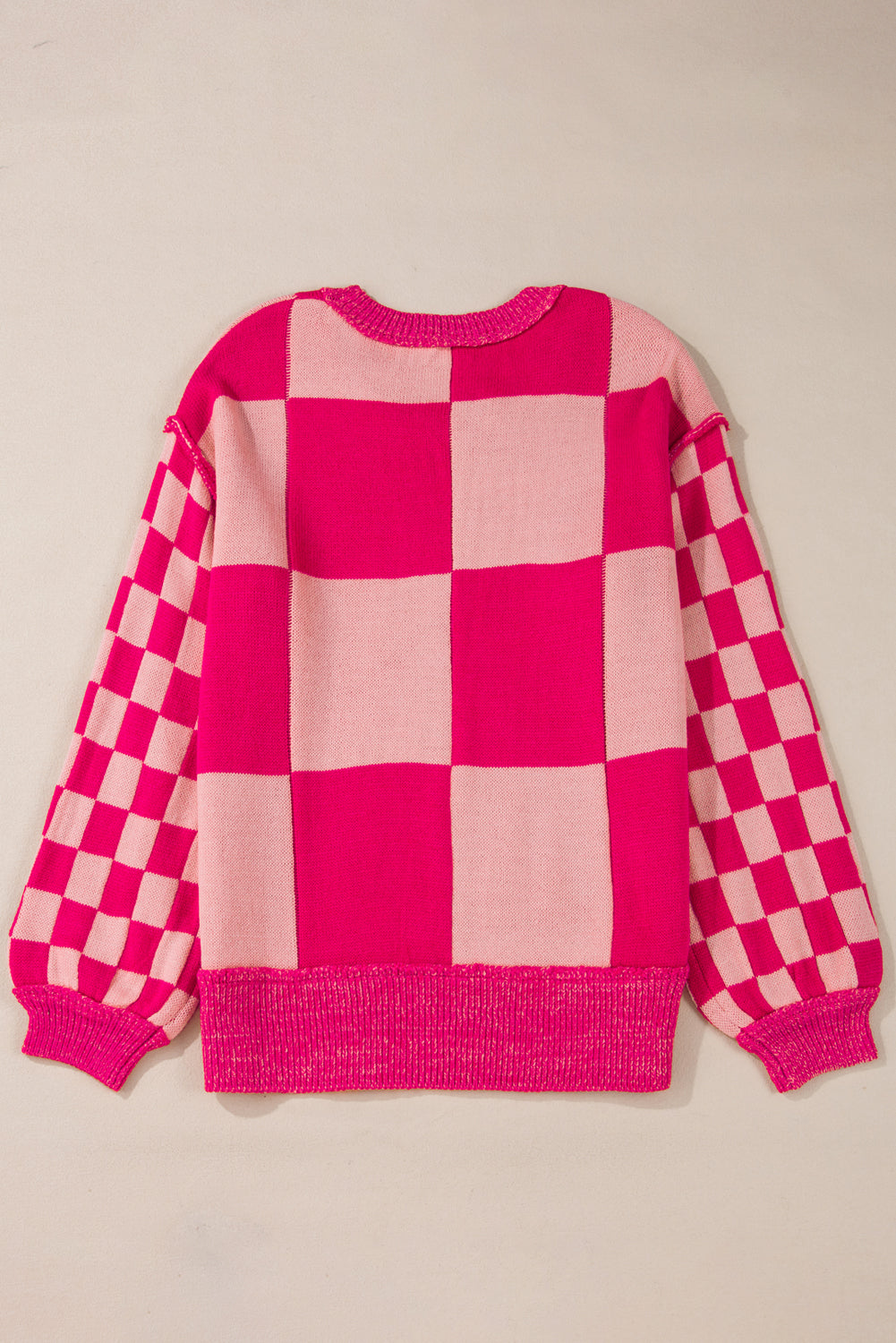 Rose Red Checkered Drop Shoulder Sweater