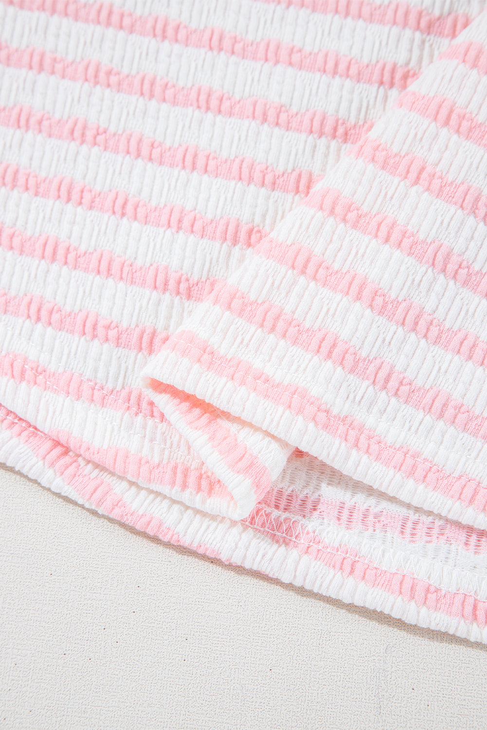 Pink Stripe Knitted Short Sleeve Top and Drawstring Shorts Set