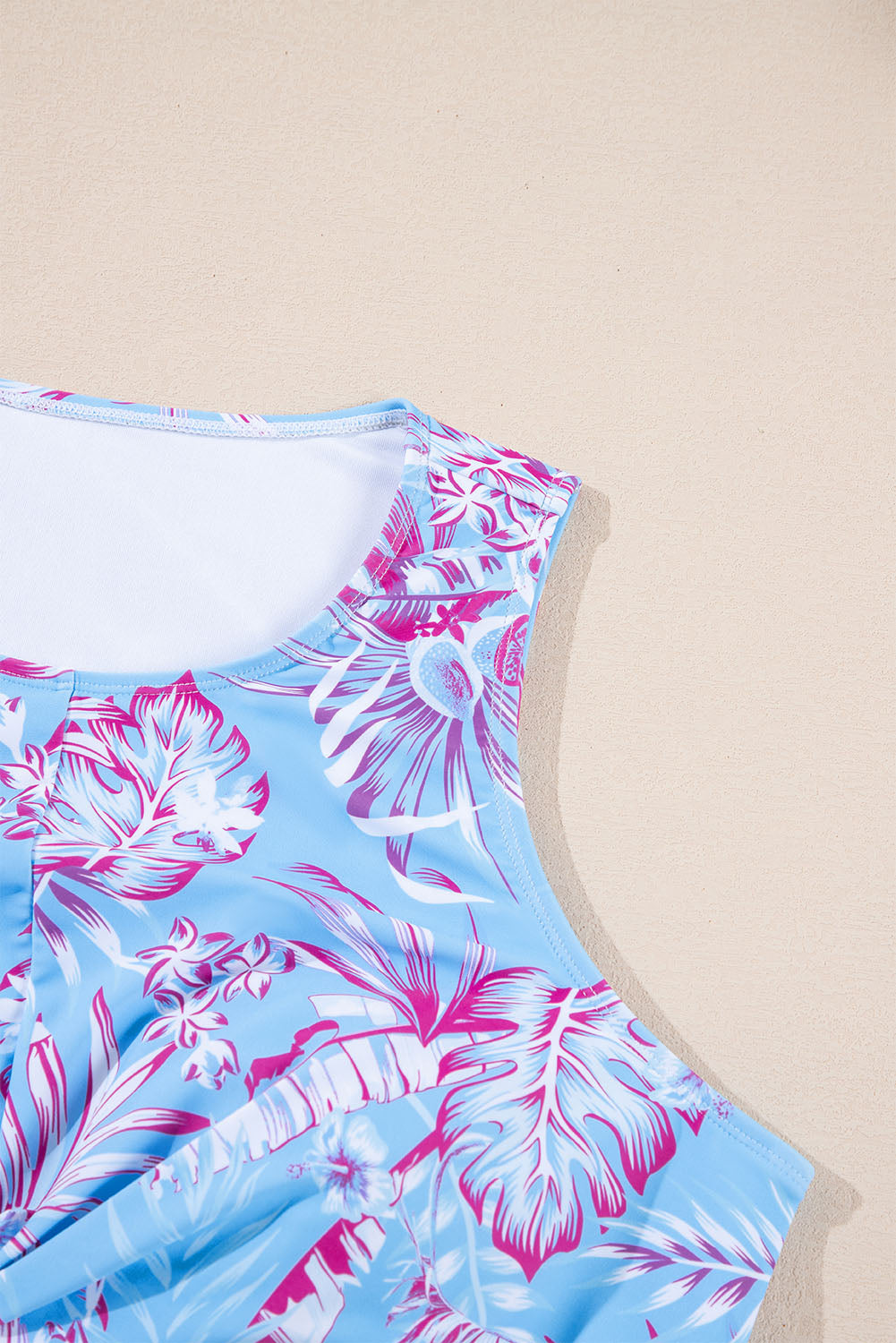 Sky Blue Plus Size Floral Print Twisted High Waist Bikini Set