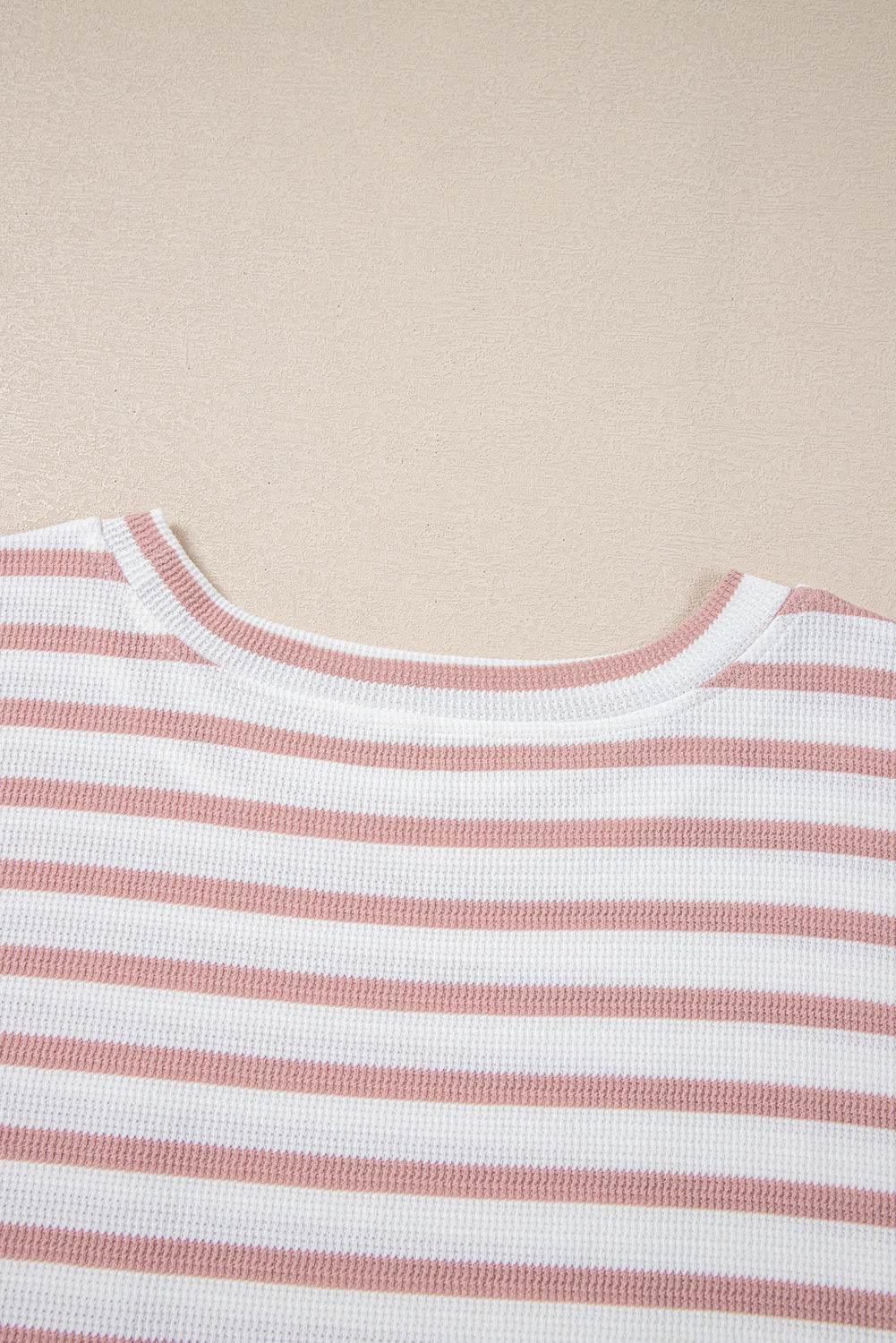 Pink Stripe Waffle Knit Pocketed Half Sleeve Plus Size T Shirt