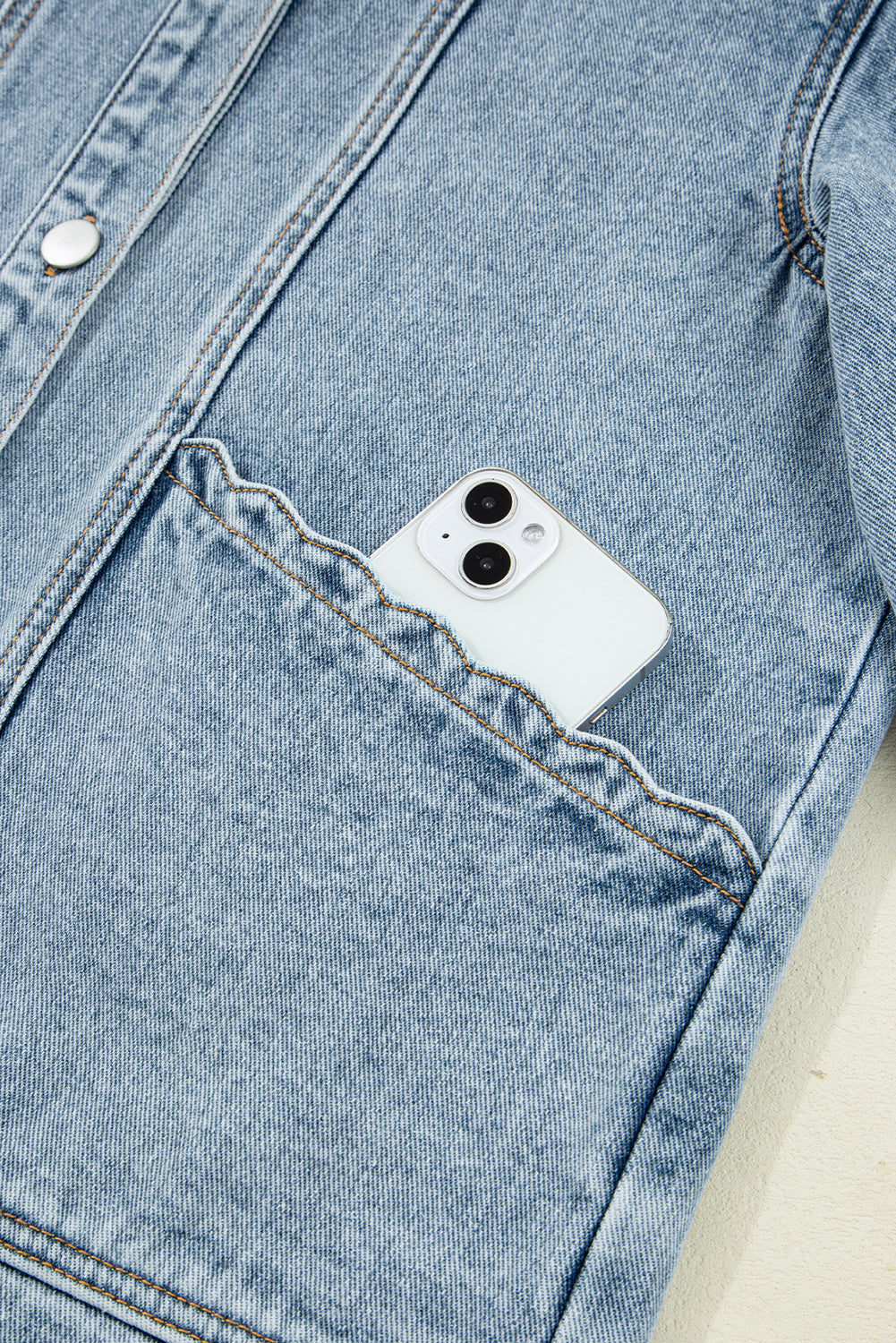 Myosotis Scallop Trim Collar Patched Pocket Button Up Denim Jacket