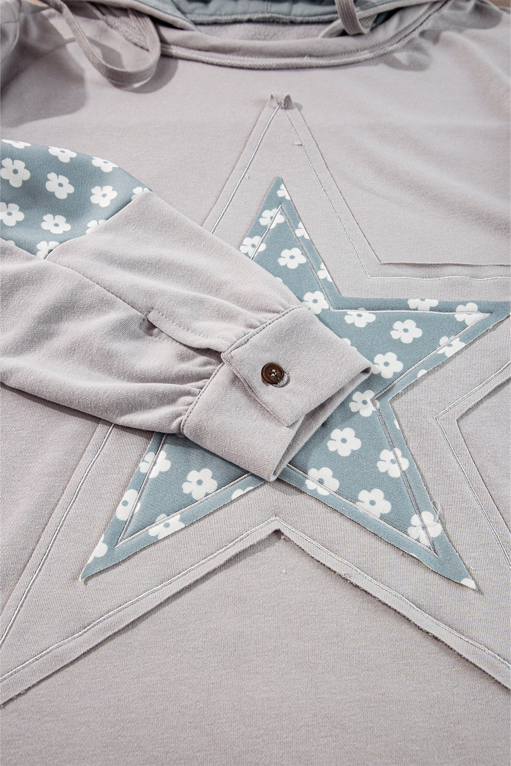 Blue Floral Patchwork Star Pattern Hoodie