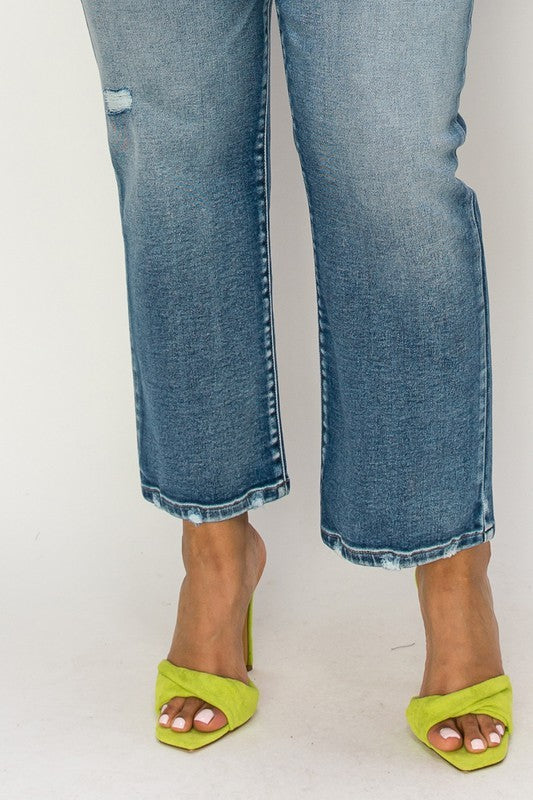 Artemis Vintage High Rise Stretch Distressed Straight Ankle Jeans PLUS