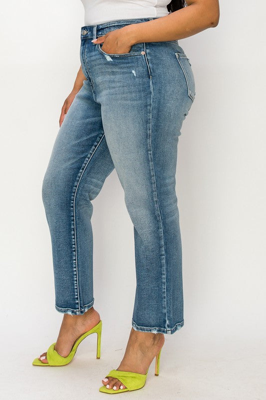 Artemis Vintage High Rise Stretch Distressed Straight Ankle Jeans PLUS