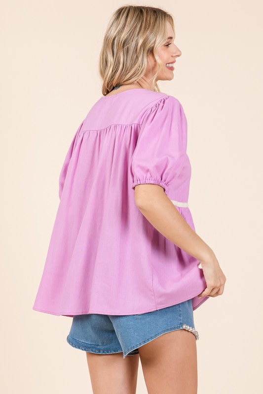 GeeGee Piping Detail Babydoll Top PLUS